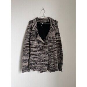 Free People Zebra Yarn Knit Peacoat Jacket in Beige/Black Size MEDIUM